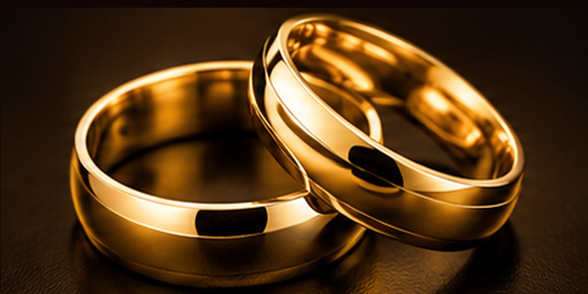 Alianças com acabamento dourado